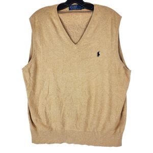 Vintage POLO RALPH LAUREN Vest Mens Large Beige Pullover Sweater Casual Preppy